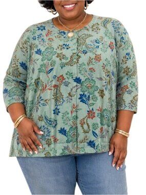 CJ Banks Plus Size 2X Cardigan Top Knit Floral Button Front Long Sleeve